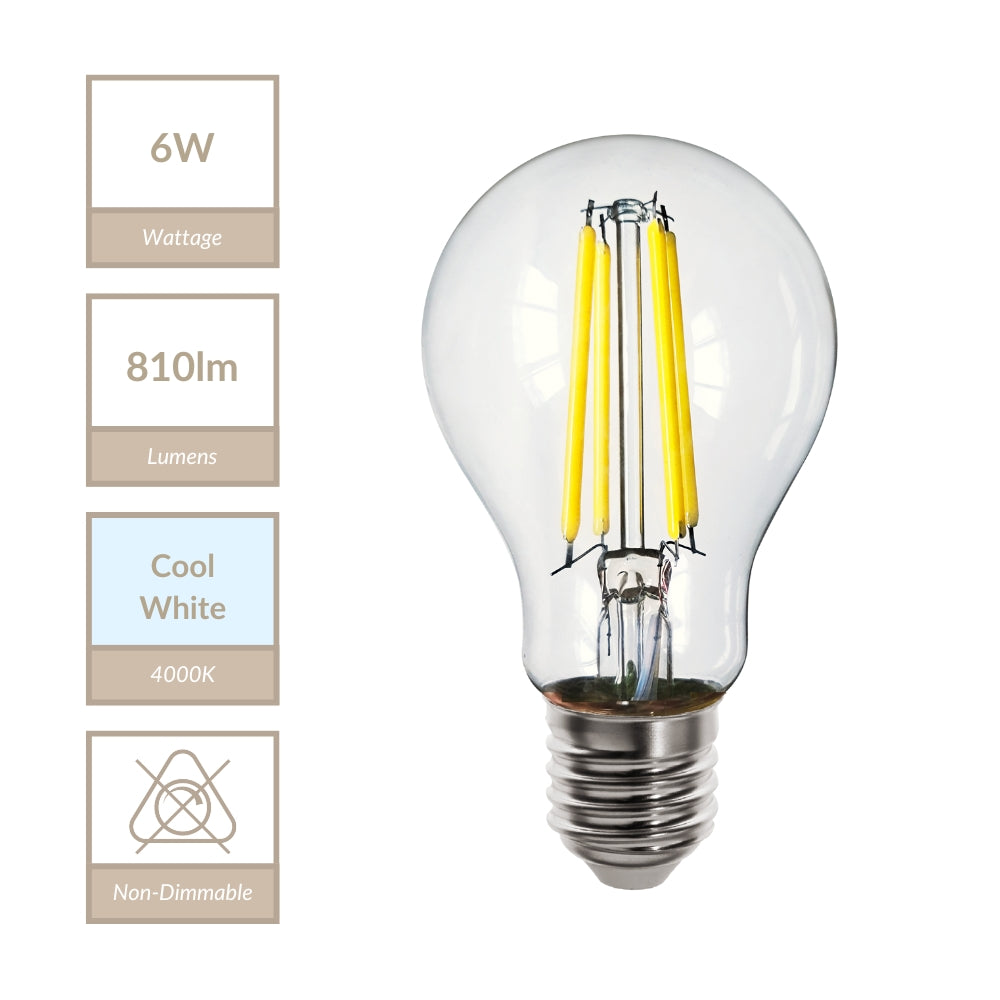 Magnalux A60 - E27 Clear GLS Lamp. Part Number - MLGLS6ES/CW