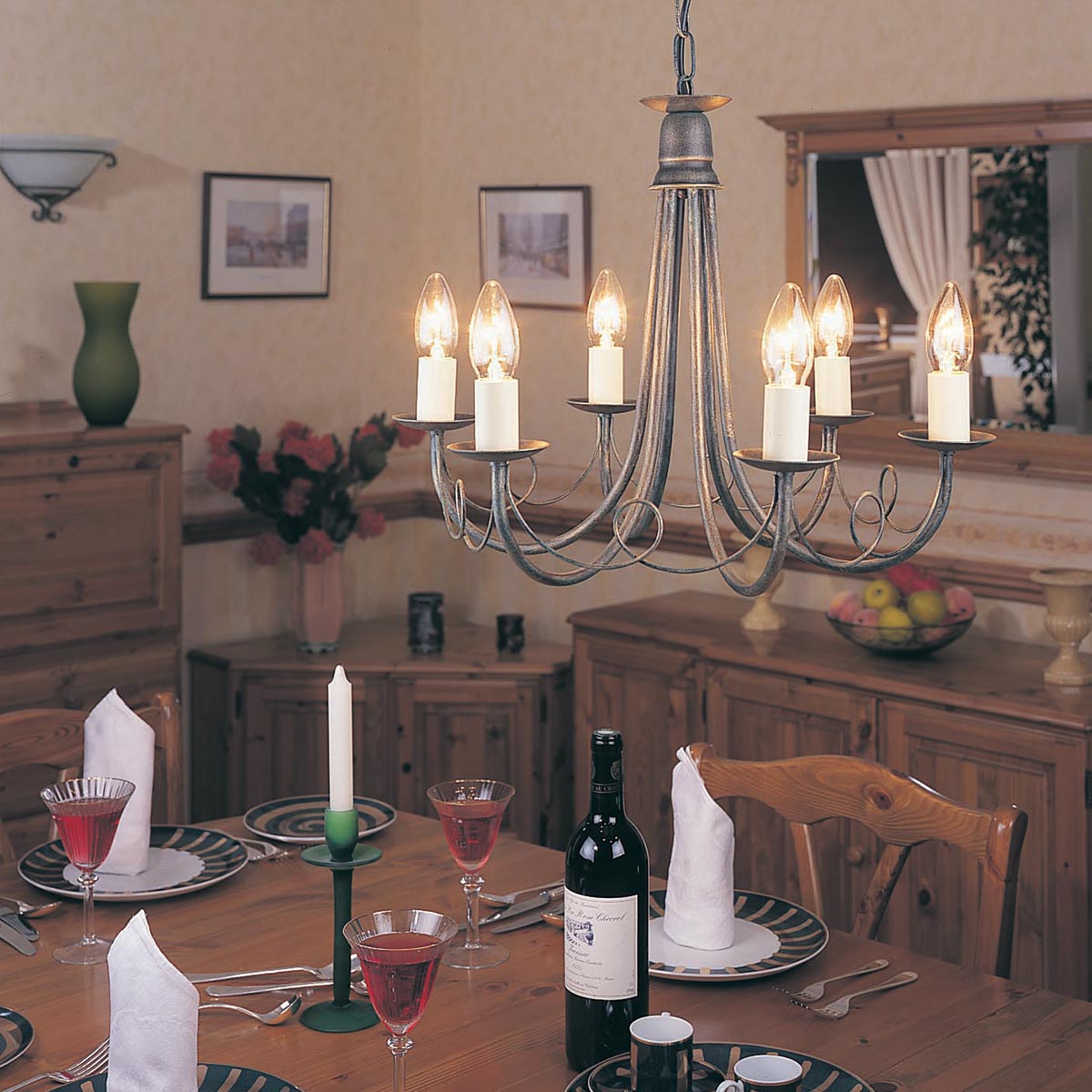 Elstead Lighting Chandelier from the Minster range. Minster 6 Light Chandelier Product Code = MN6-BLK-GOLD