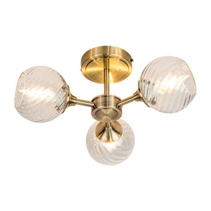 Magnalux Mona 3 Light Semi Flush Antique Brass Part Number - MON03AB