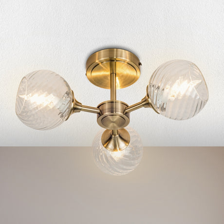 Magnalux Mona 3 Light Semi Flush Antique Brass Part Number - MON03AB