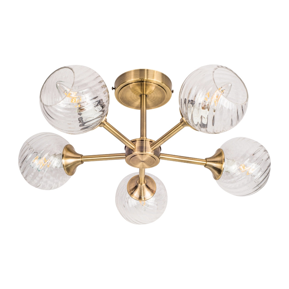 Magnalux Mona 5 Light Semi Flush Antique Brass Part Number - MON05AB