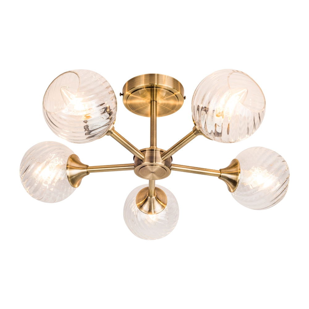 Magnalux Mona 5 Light Semi Flush Antique Brass Part Number - MON05AB