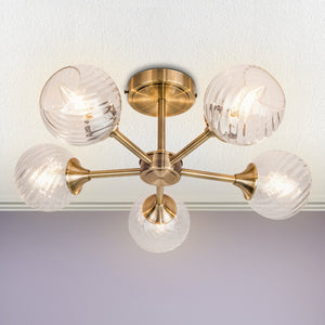 Magnalux Mona 5 Light Semi Flush Antique Brass Part Number - MON05AB