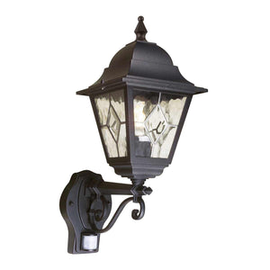 Elstead Lighting Outdoor Wall Light from the Norfolk range. Norfolk 1 Light Up Wall Lantern with PIR Product Code = NR1-PIR-BLACK