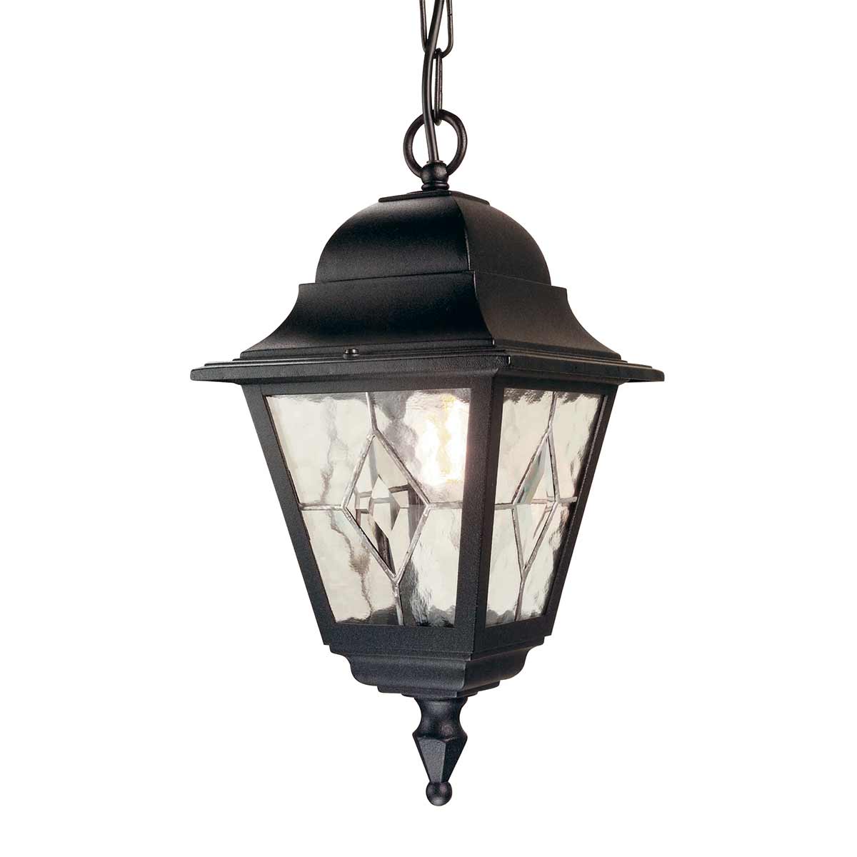 Elstead Lighting Outdoor Hanging from the Norfolk range. Norfolk 1 Light Chain Lantern  Product Code = NR9-BLK