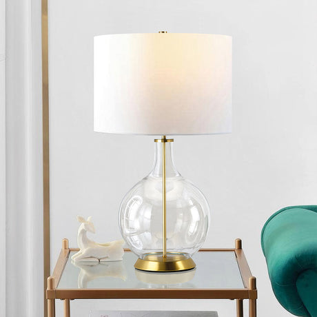 Elstead Lighting Table Lamp  from the Orb range. Orb 1 Light Table Lamp (Complete with White Shade) Product Code = ORB-CLEAR-AB-WHT