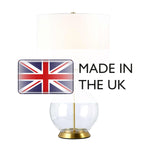 Elstead Lighting Table Lamp from the Orb range. Orb 1 Light Table Lamp (Complete with White Shade) – SKU ORB-CLEAR-AB-WHT