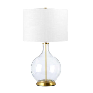 Elstead Lighting Table Lamp  from the Orb range. Orb 1 Light Table Lamp (Complete with White Shade) Product Code = ORB-CLEAR-AB-WHT