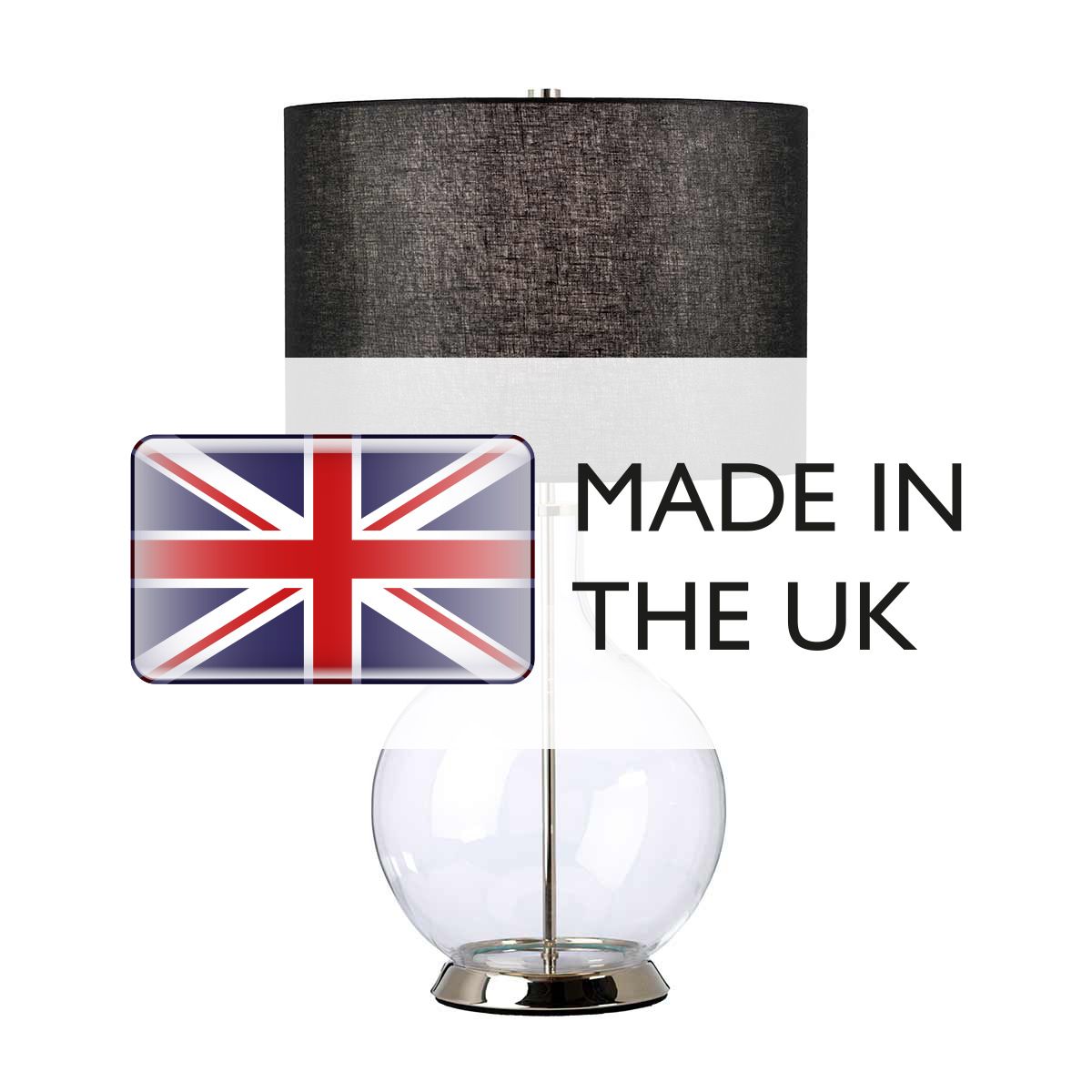 Elstead Lighting Table Lamp from the Orb range. Orb 1 Light Table Lamp (Complete with Black Shade) – SKU ORB-CLEAR-PN-BLK