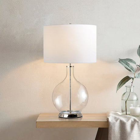 Elstead Lighting Table Lamp  from the Orb range. Orb 1 Light Table Lamp (Complete with White Shade) Product Code = ORB-CLEAR-PN-WHT