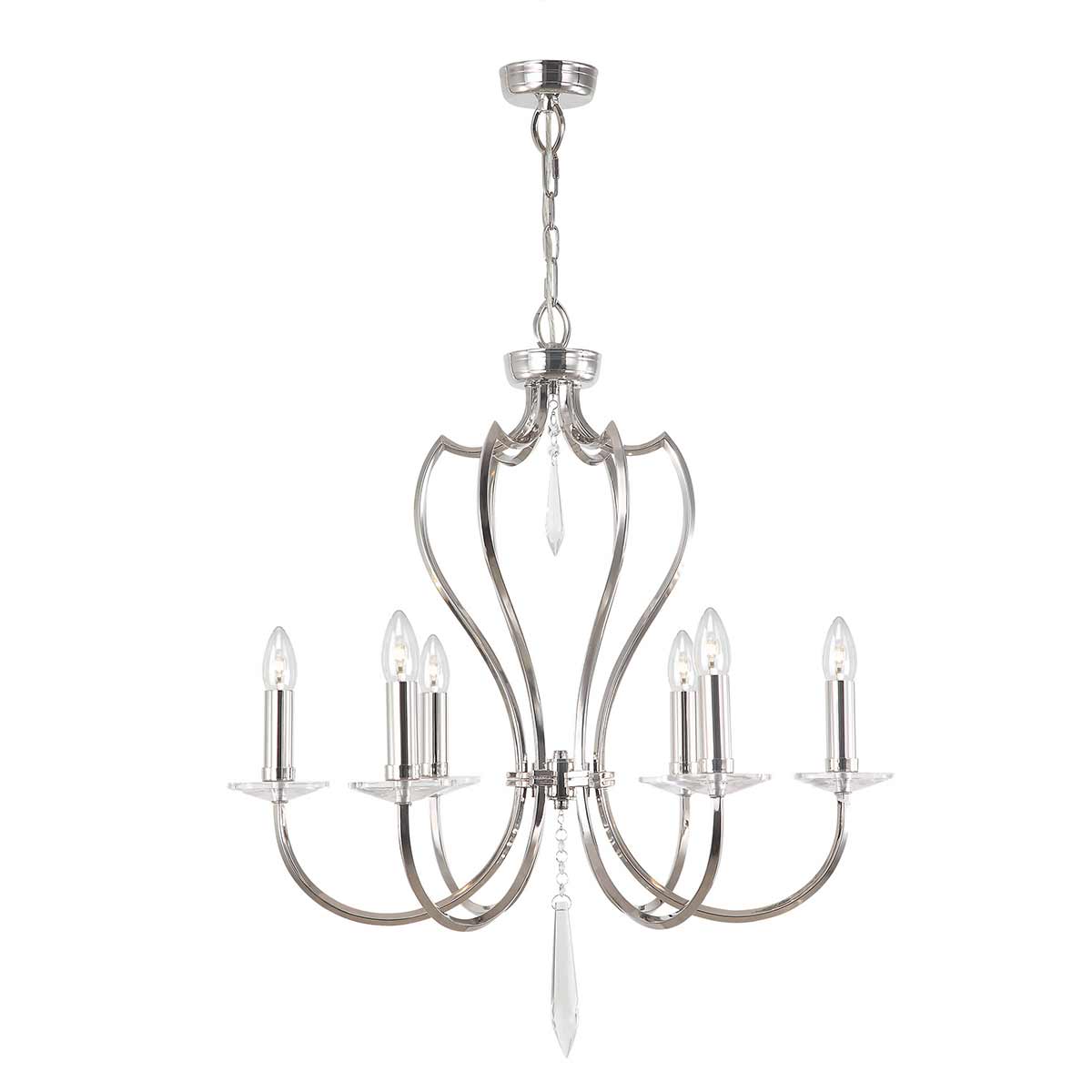 Elstead Lighting Chandelier from the Pimlico range. Pimlico 6 Light Chandelier - Polished Nickel  Product Code = PM6-PN