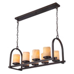 Quoizel Linear Chandelier from the Aldora range. Aldora 8 Light Island Light Product Code = QZ-ALDORA8-ISLE