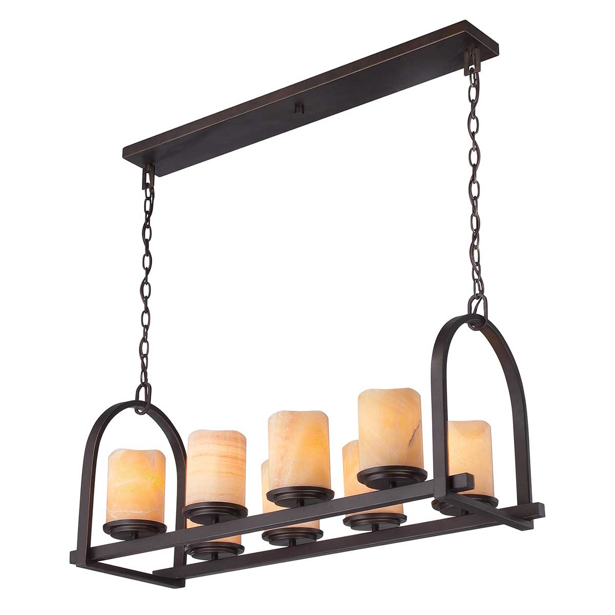 Quoizel Linear Chandelier from the Aldora range. Aldora 8 Light Island Light Product Code = QZ-ALDORA8-ISLE