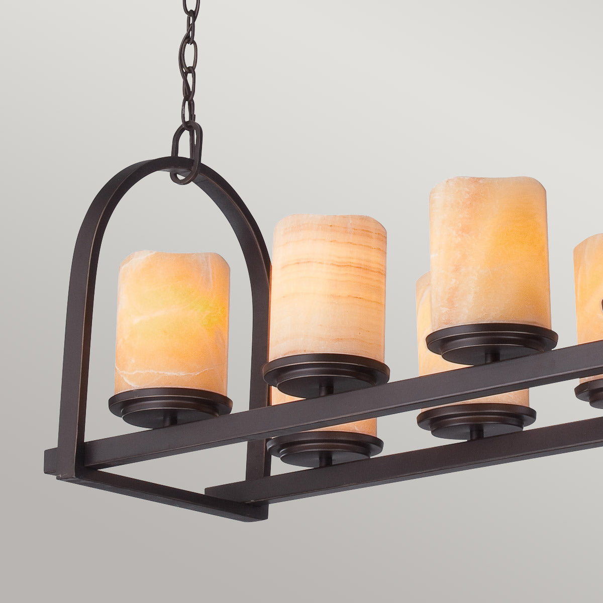 Quoizel Linear Chandelier from the Aldora range. Aldora 8 Light Island Light Product Code = QZ-ALDORA8-ISLE