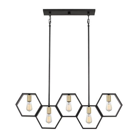 Quoizel Linear Chandelier from the Bismarck range. Bismarck 5 Light Linear Pendant Product Code = QZ-BISMARCK-ISLE-EK