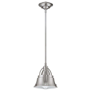 Quoizel Pendant from the Cody range. Cody 1 Light Mini Pendant in Brushed Nickel Product Code = QZ-CODY-P-S-BN
