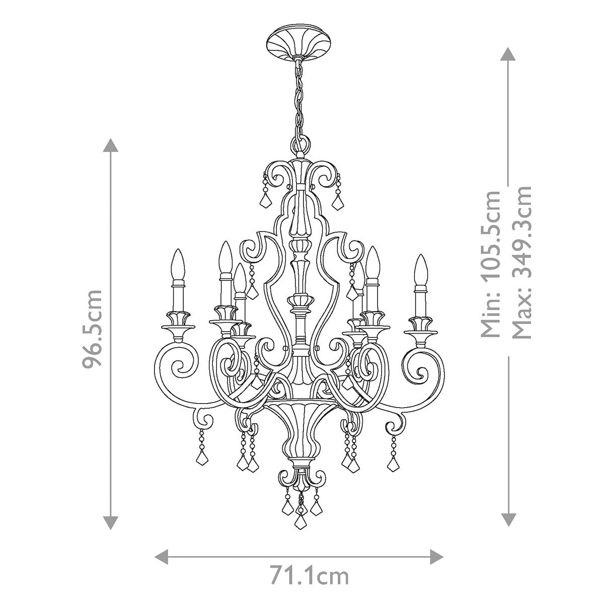 Quoizel Chandelier from the Marquette range. Marquette 6 Light Chandelier – SKU QZ-MARQUETTE6-A