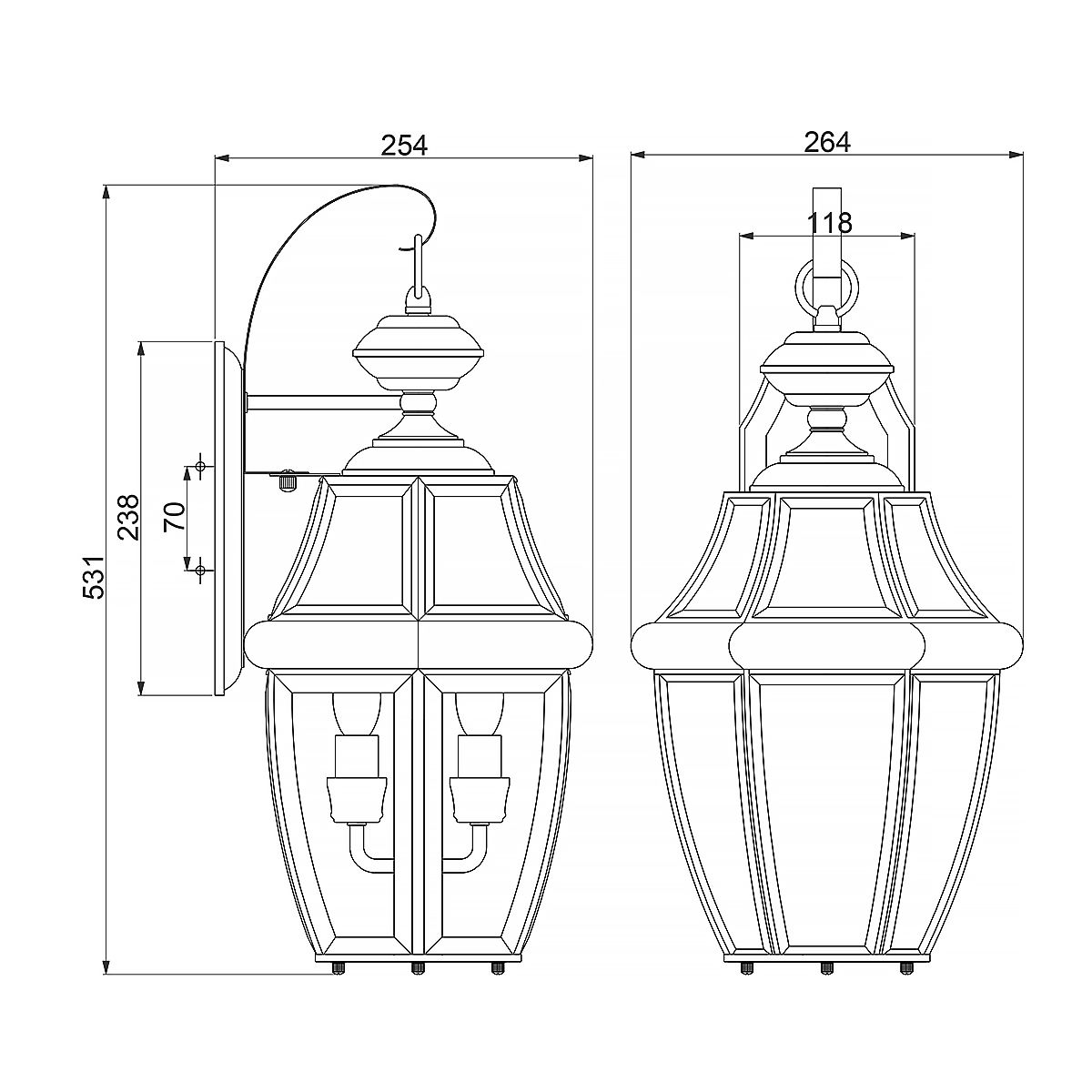 Quoizel Outdoor Wall Light from the Newbury range. Newbury 2 Light Large Wall Lantern – SKU QZ-NEWBURY2-L-PB
