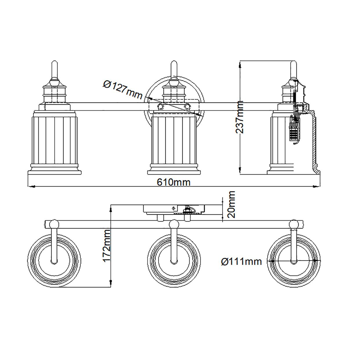Quoizel Wall Light from the Swell range. Swell 3 Light Wall Light – SKU QZ-SWELL3-PC-BATH