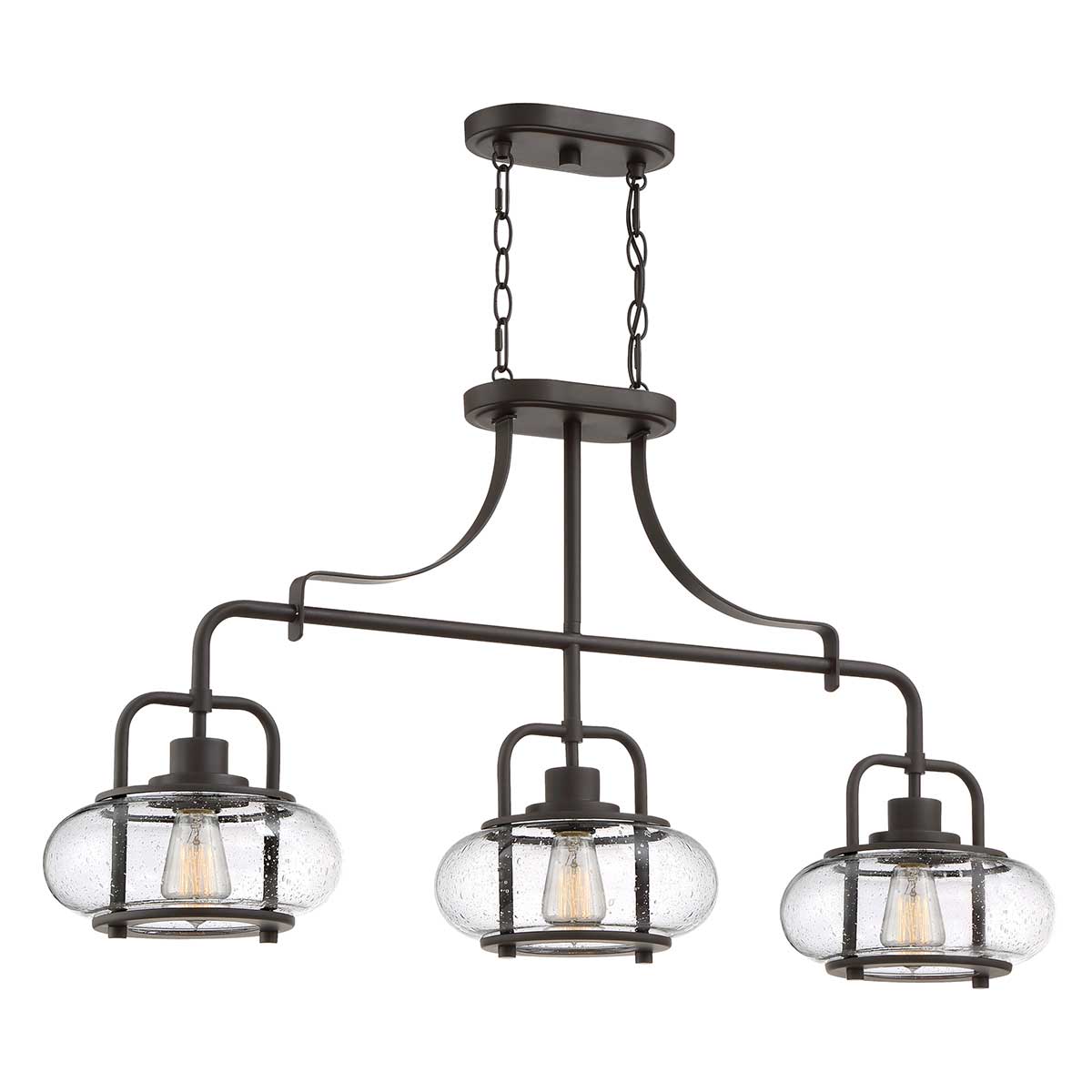 Quoizel Linear Chandelier from the Trilogy range. Trilogy 3 Light Island Light Product Code = QZ-TRILOGY-ISLE-OZ