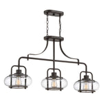 Quoizel Linear Chandelier from the Trilogy range. Trilogy 3 Light Island Light Product Code = QZ-TRILOGY-ISLE-OZ