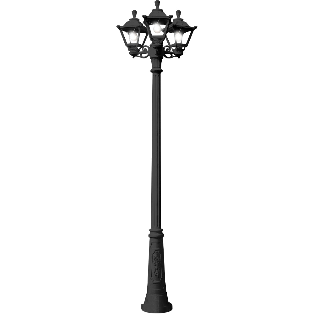 Magnalux Ricu/Bisso/Golia Black Clear E27 8.5W CCT 3-Light Large Post Part Number - RICU/BISSO/GOLIA3L