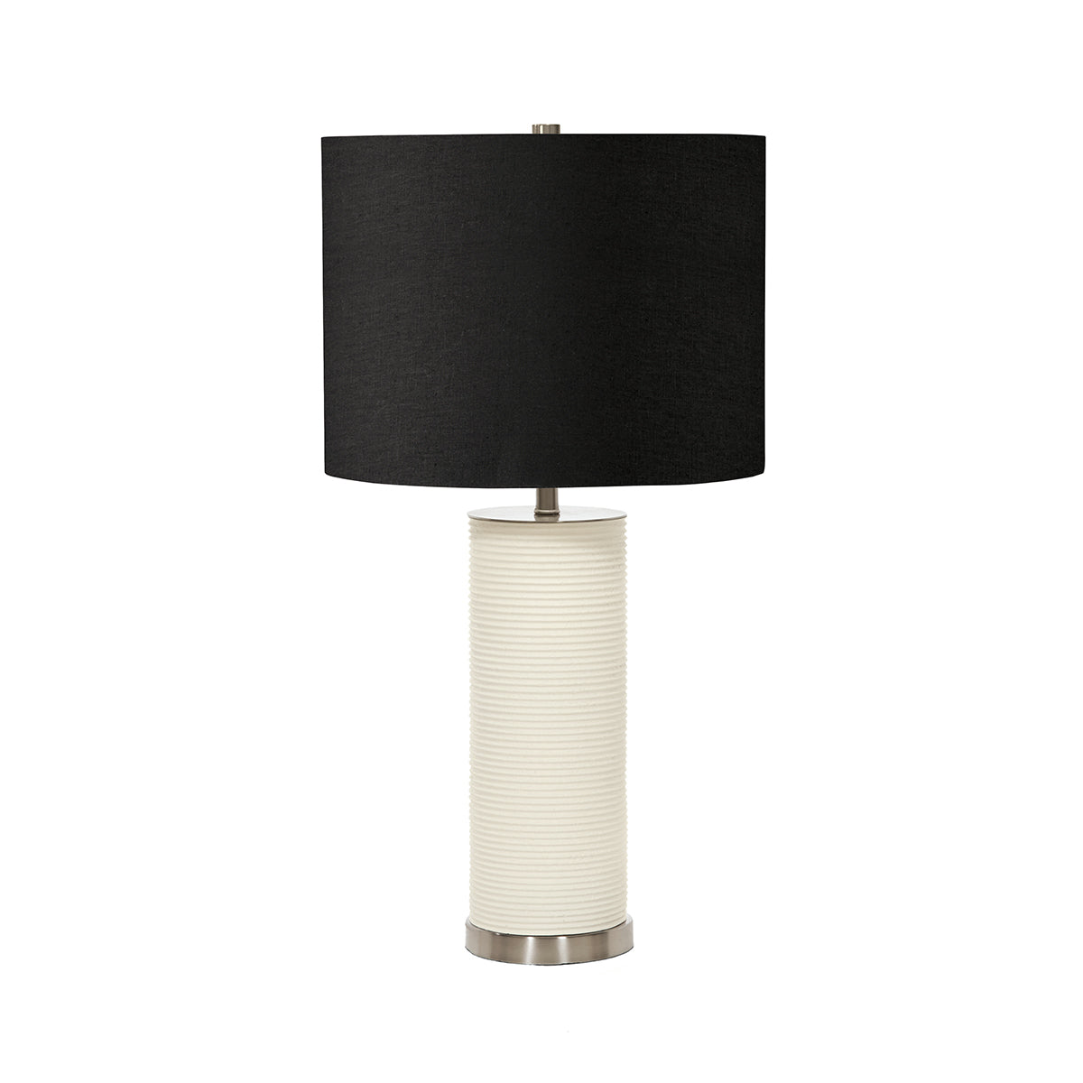 Elstead Lighting Table Lamp from the Ripple range. Ripple 1 Light Table Lamp - White with Black Shade Product Code = RIPPLE-TL-WHT-B