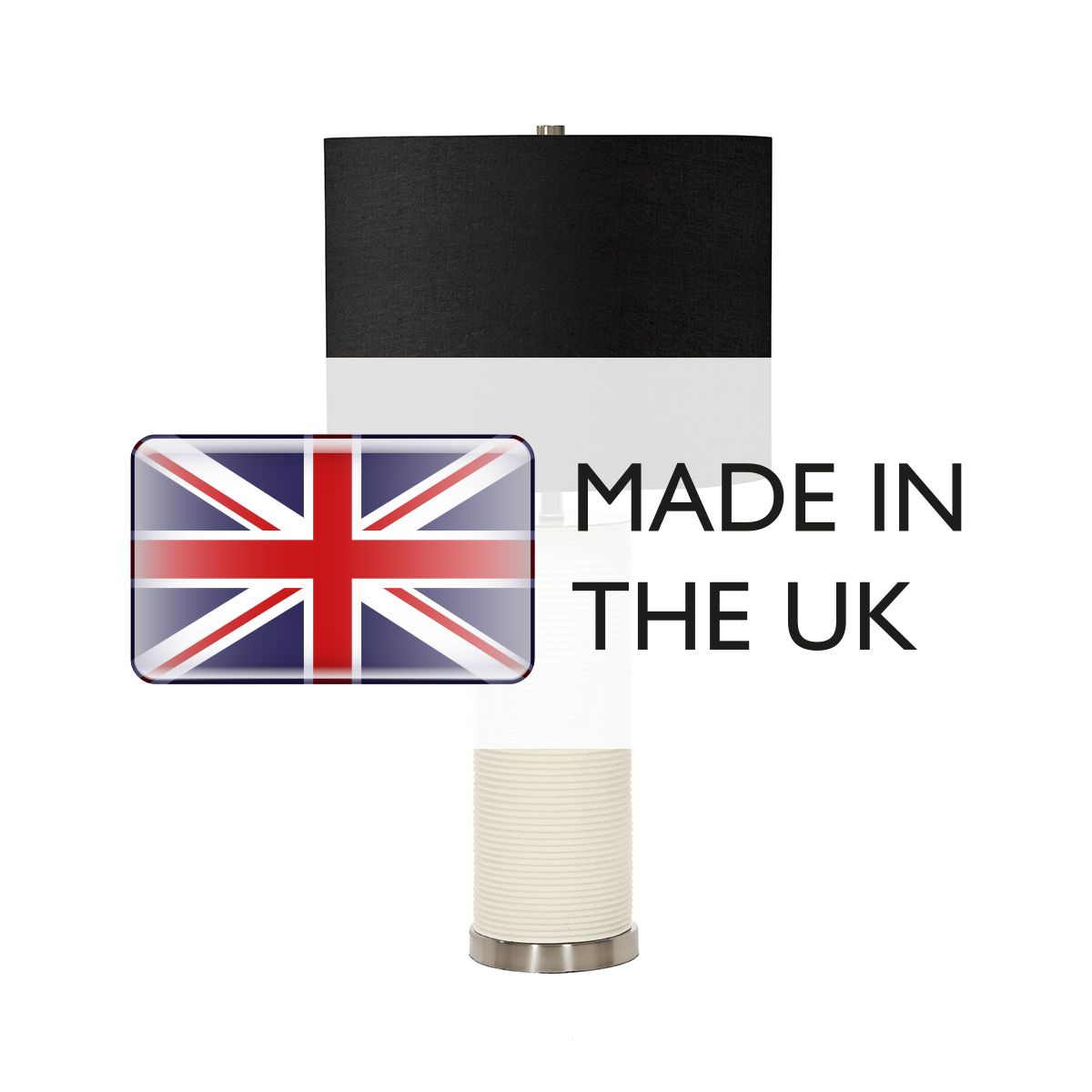 Elstead Lighting Table Lamp from the Ripple range. Ripple 1 Light Table Lamp - White with Black Shade – SKU RIPPLE-TL-WHT-B