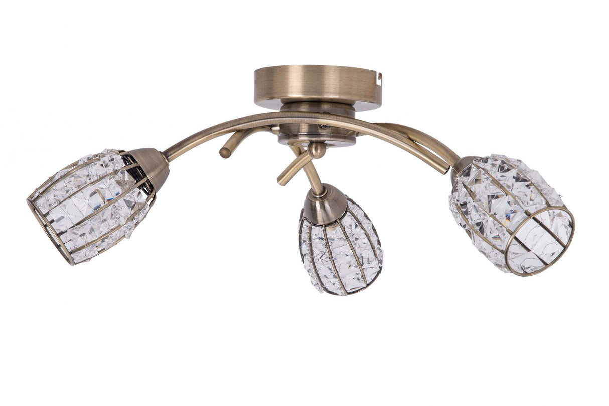 Magnalux Roma 3 Light Antique Brass with Crystal Shade Part Number - ROM03AB