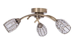 Magnalux Roma 3 Light Antique Brass with Crystal Shade Part Number - ROM03AB