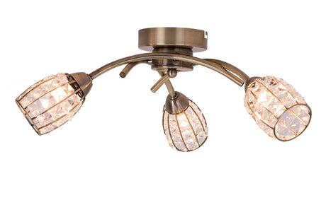 Magnalux Roma 3 Light Antique Brass with Crystal Shade Part Number - ROM03AB