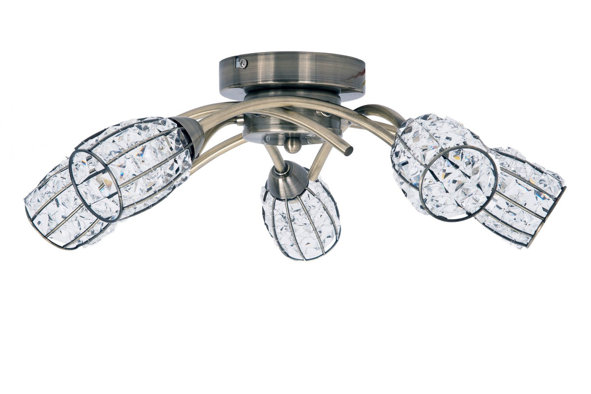 Magnalux Roma 5 Light Antique Brass with Crystal Shade Part Number - ROM05AB