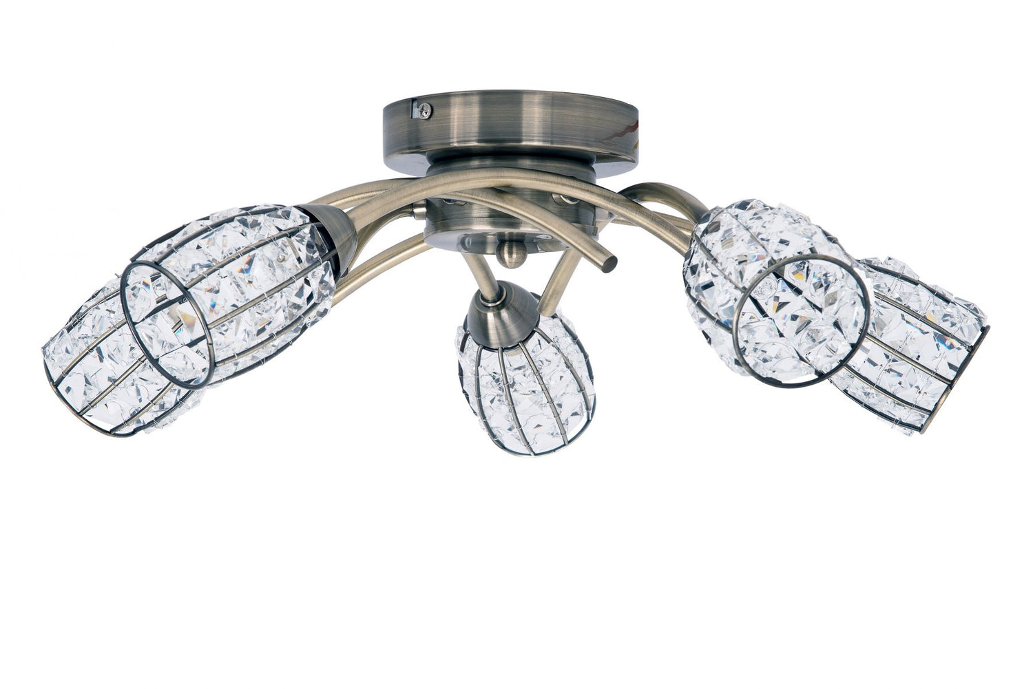 Magnalux Roma 5 Light Antique Brass with Crystal Shade Part Number - ROM05AB