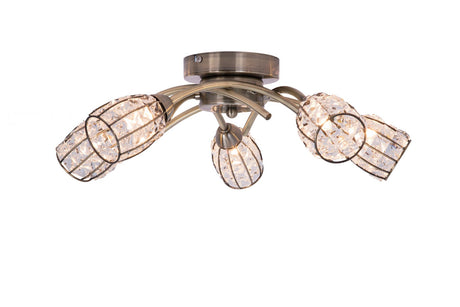 Magnalux Roma 5 Light Antique Brass with Crystal Shade Part Number - ROM05AB