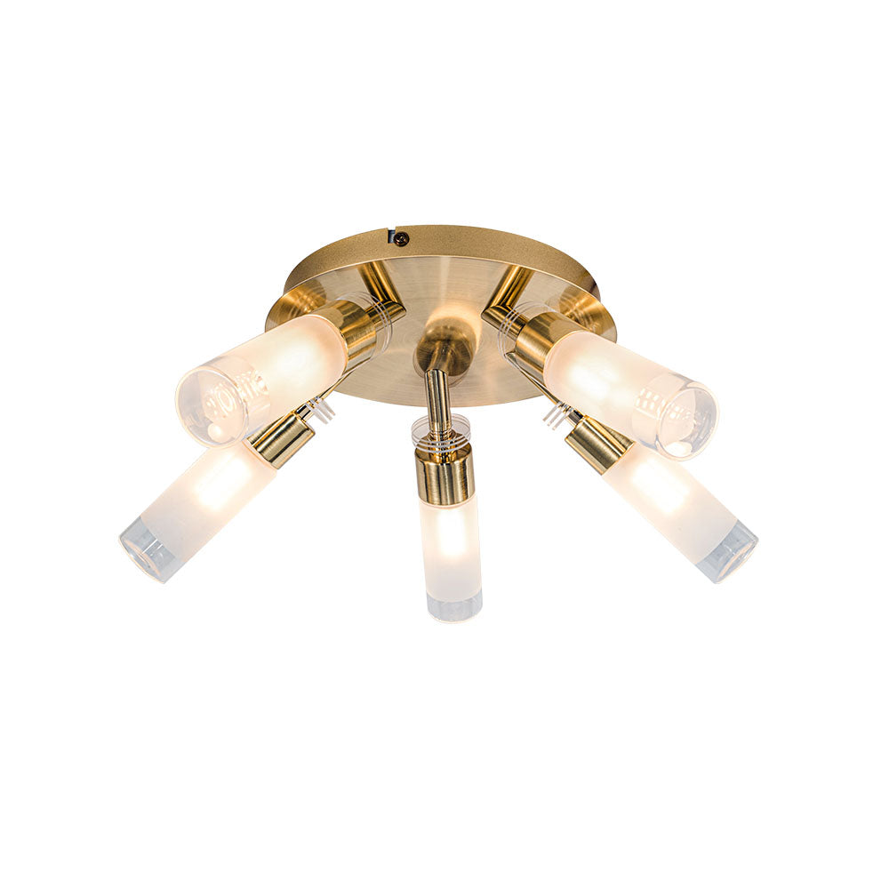 Magnalux Saturn 5 Light Bathroom Ceiling Light Satin Brass Part Number - SAT05SB