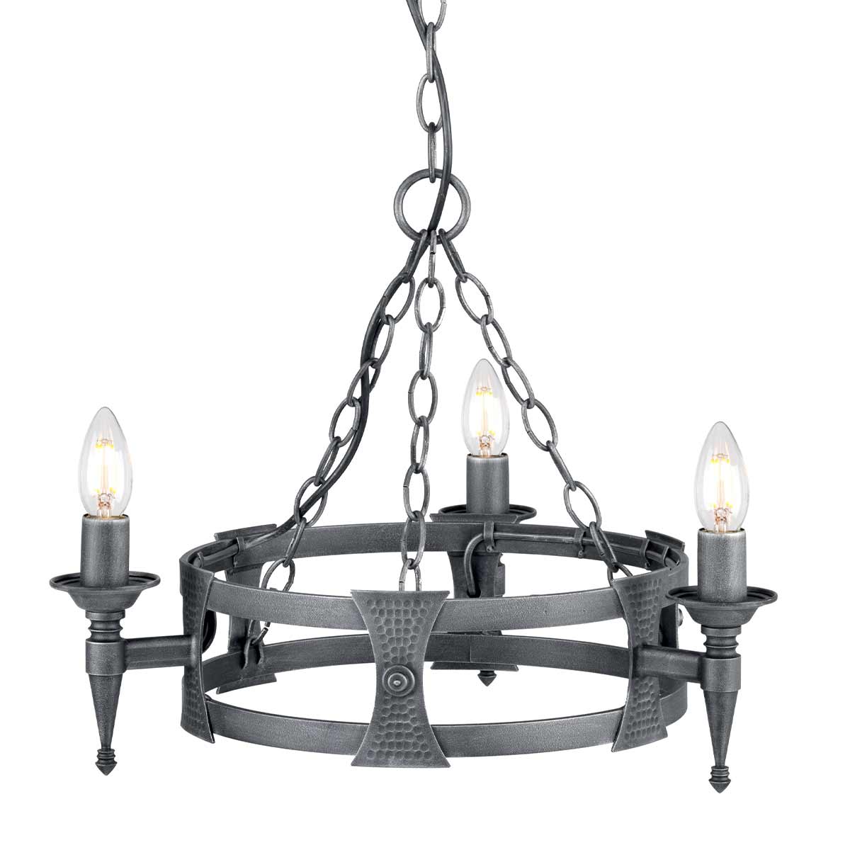 Elstead Lighting Chandelier from the Saxon range. Saxon 3 Light Chandelier Product Code = SAX3-BLK-SIL