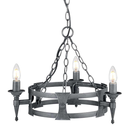 Elstead Lighting Chandelier from the Saxon range. Saxon 3 Light Chandelier Product Code = SAX3-BLK-SIL