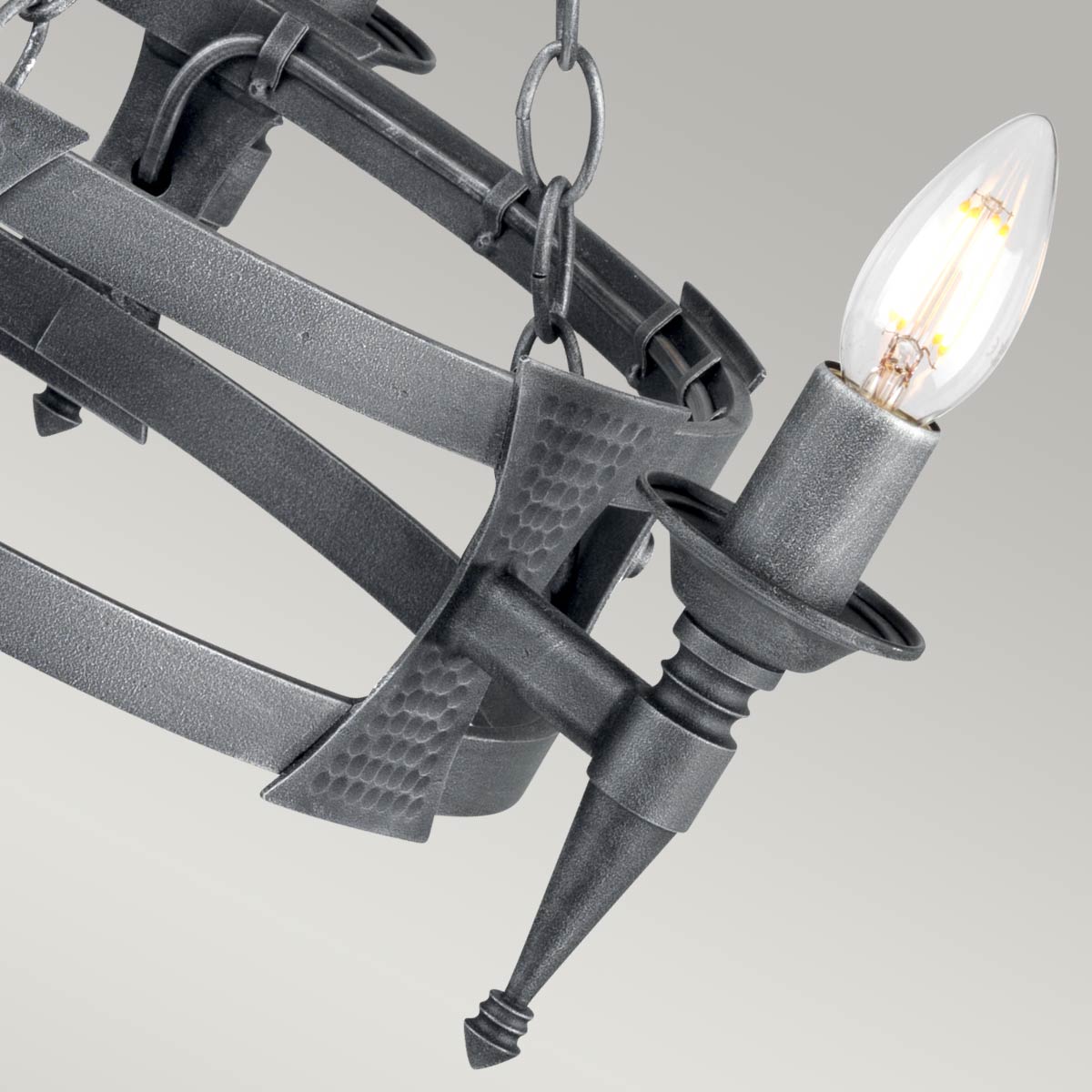 Elstead Lighting Chandelier from the Saxon range. Saxon 3 Light Chandelier Product Code = SAX3-BLK-SIL