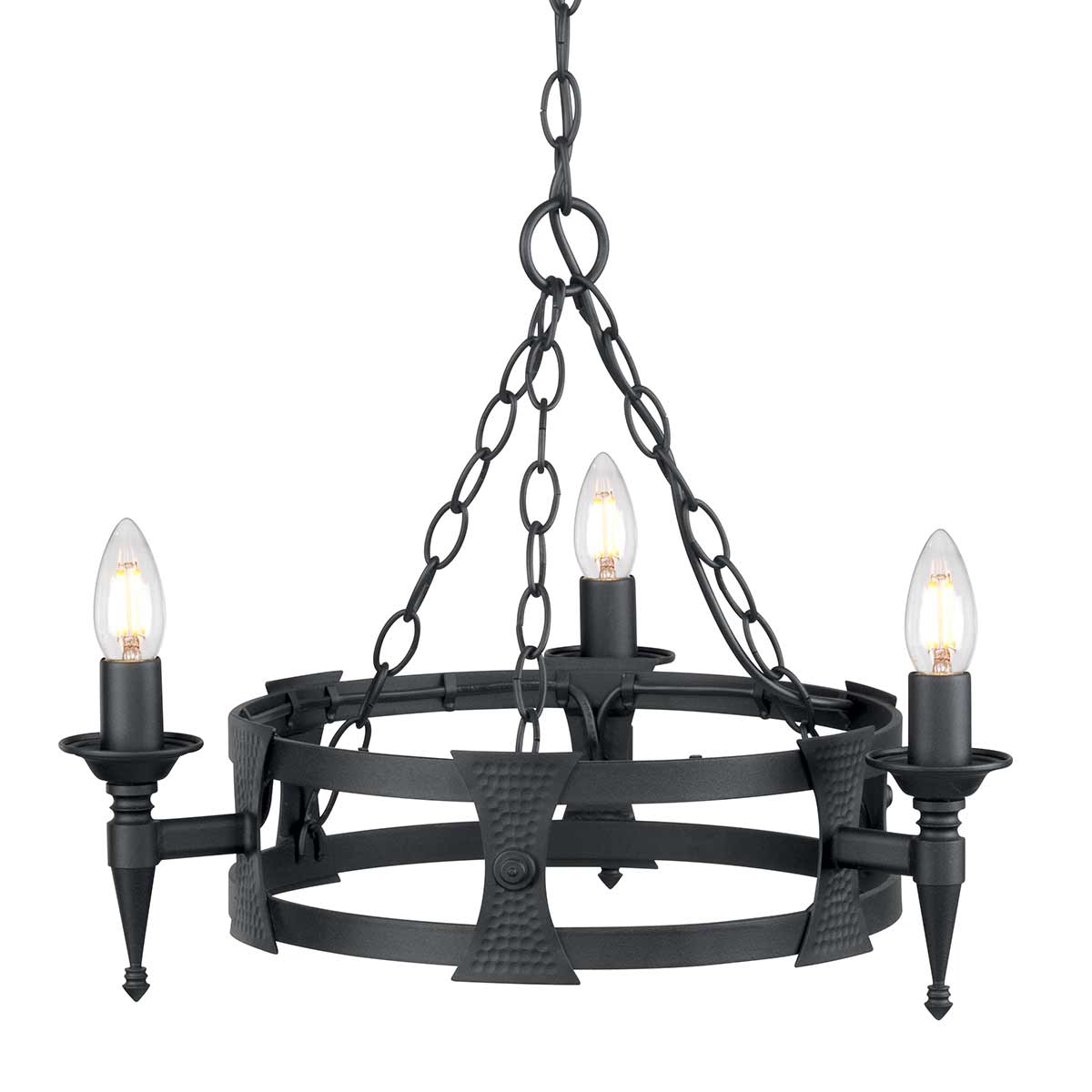 Elstead Lighting Chandelier from the Saxon range. Saxon 3 Light Chandelier Product Code = SAX3-BLK