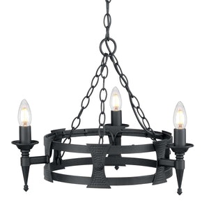 Elstead Lighting Chandelier from the Saxon range. Saxon 3 Light Chandelier Product Code = SAX3-BLK