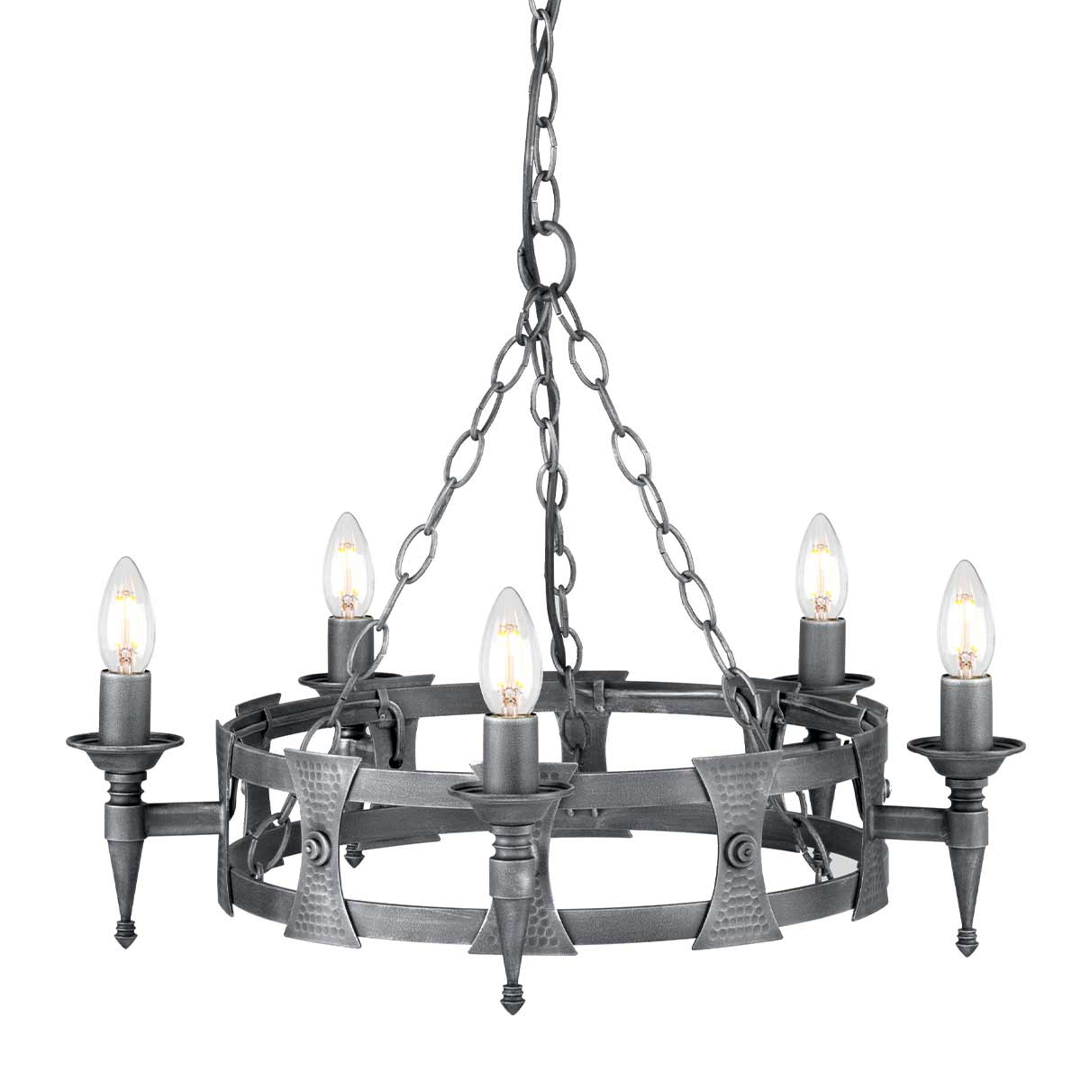 Elstead Lighting Chandelier from the Saxon range. Saxon 5 Light Chandelier Product Code = SAX5-BLK-SIL