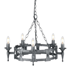 Elstead Lighting Chandelier from the Saxon range. Saxon 5 Light Chandelier Product Code = SAX5-BLK-SIL