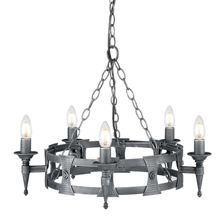 Elstead Lighting Chandelier from the Saxon range. Saxon 5 Light Chandelier Product Code = SAX5-BLK-SIL