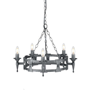 Elstead Lighting Chandelier from the Saxon range. Saxon 5 Light Chandelier Product Code = SAX5-BLK-SIL