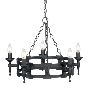 Elstead Lighting Chandelier from the Saxon range. Saxon 5 Light Chandelier Product Code = SAX5-BLK