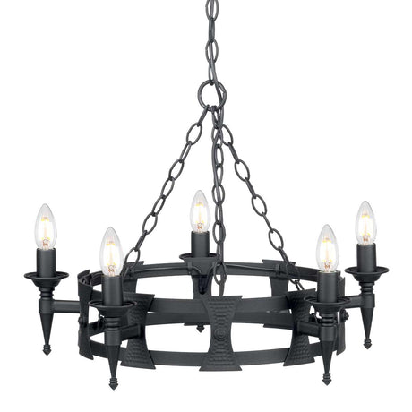 Elstead Lighting Chandelier from the Saxon range. Saxon 5 Light Chandelier Product Code = SAX5-BLK