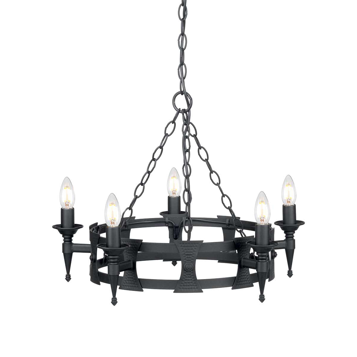 Elstead Lighting Chandelier from the Saxon range. Saxon 5 Light Chandelier Product Code = SAX5-BLK