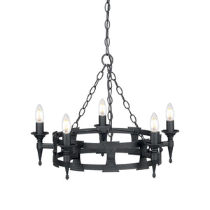Elstead Lighting Chandelier from the Saxon range. Saxon 5 Light Chandelier Product Code = SAX5-BLK
