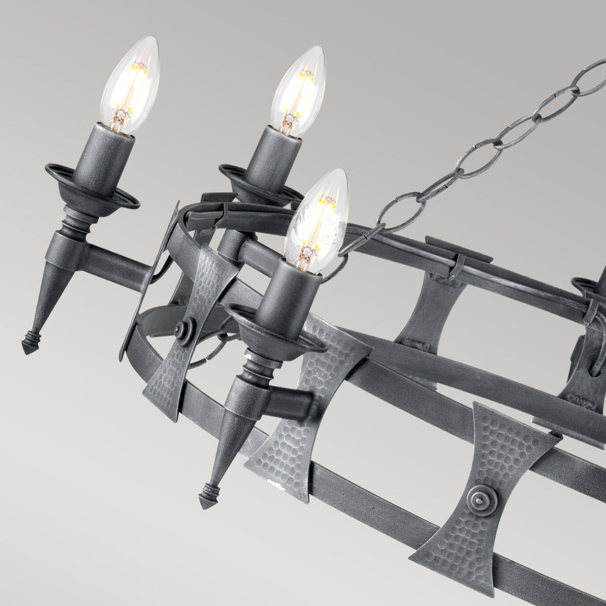 Elstead Lighting Chandelier from the Saxon range. Saxon 8 Light Chandelier Product Code = SAX8-BLK-SIL