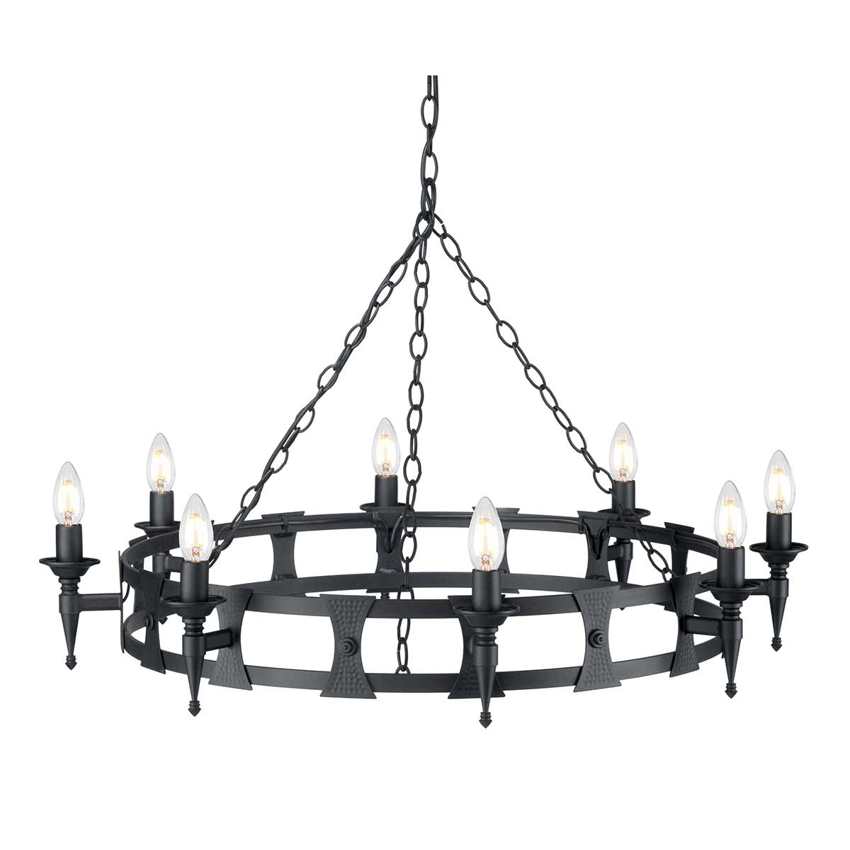 Elstead Lighting Chandelier from the Saxon range. Saxon 8 Light Chandelier Product Code = SAX8-BLK